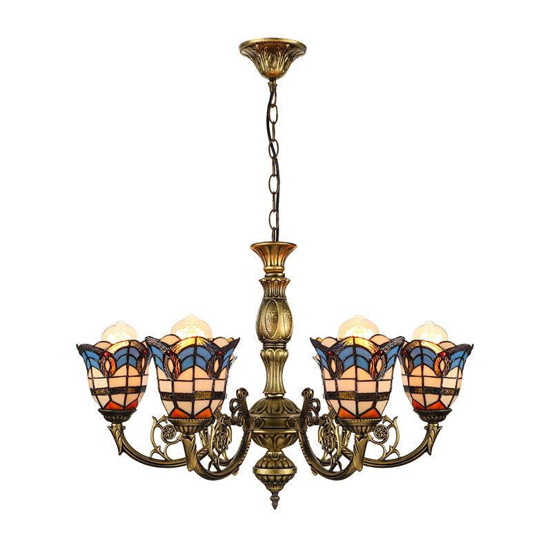 6 Lights Bell Chandelier Lighting with Baroque Peacock Tail Design - Rebooters