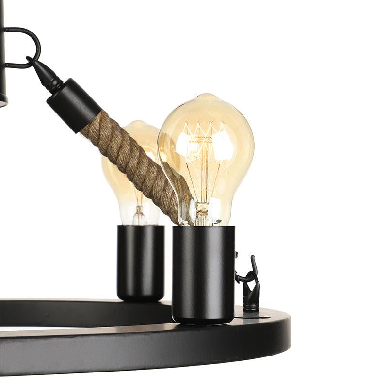 4 Heads Wrought Iron Chandelier Light Industrial Black Ring - Rebooters