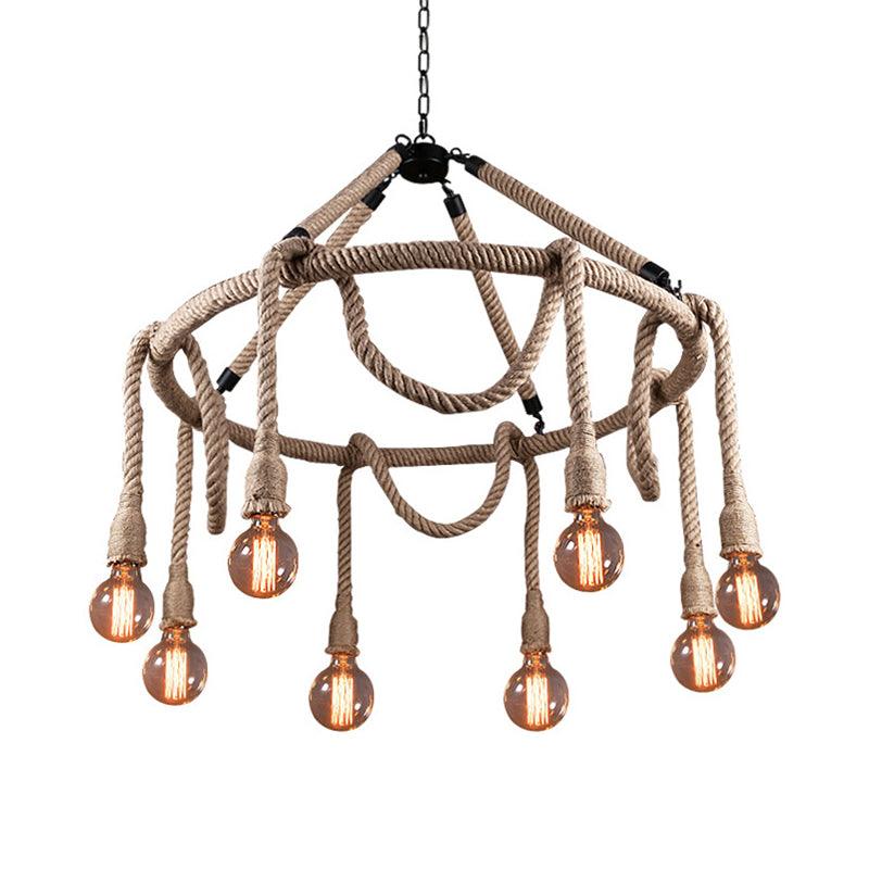 Adjustable Rope Chandelier Pendant Light in Beige Farmhouse - Rebooters