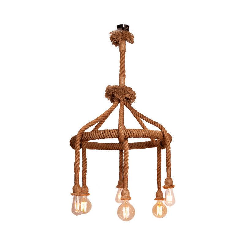 Adjustable Rope Chandelier Pendant Light in Beige Farmhouse - Rebooters
