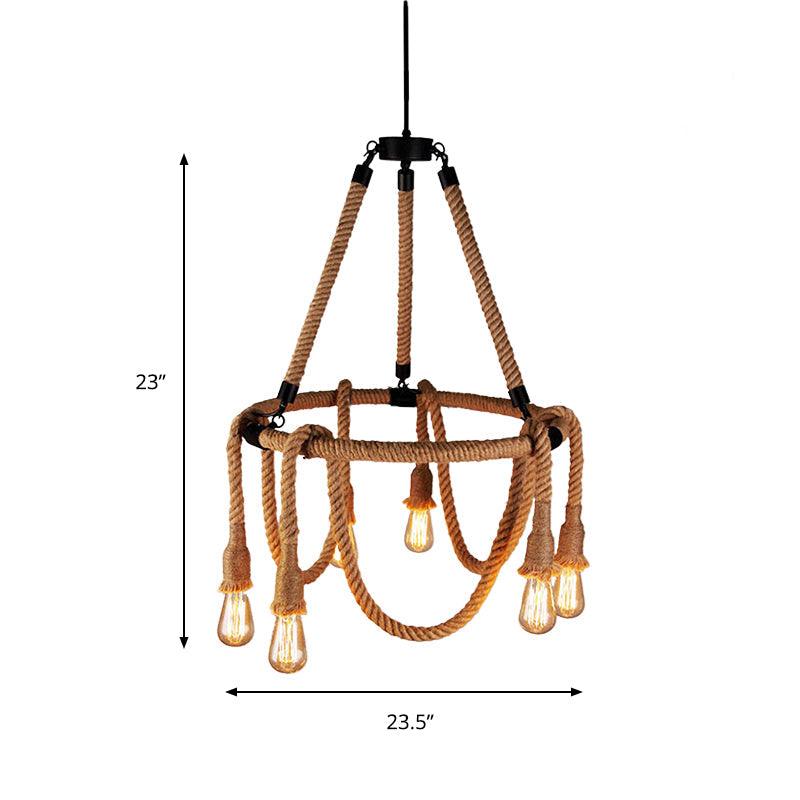 Adjustable Rope Chandelier Pendant Light in Beige Farmhouse - Rebooters