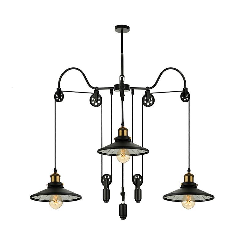 Black 3 Heads Pendant Light Industrial Flared Chandelier - Rebooters