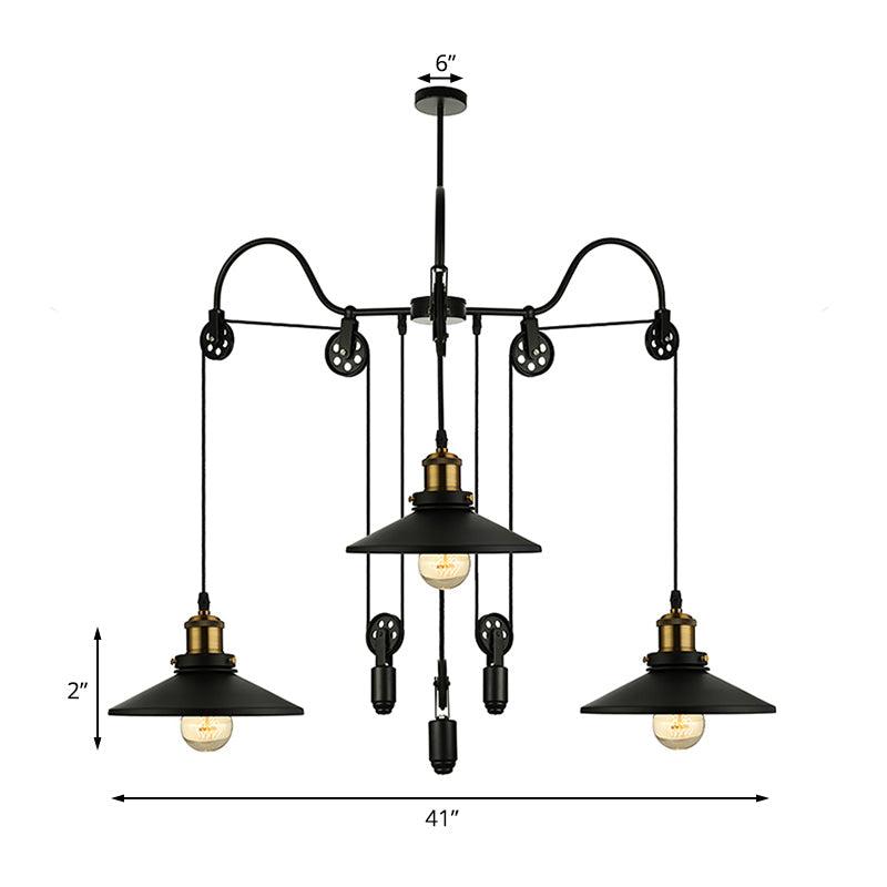 Black 3 Heads Pendant Light Industrial Flared Chandelier - Rebooters