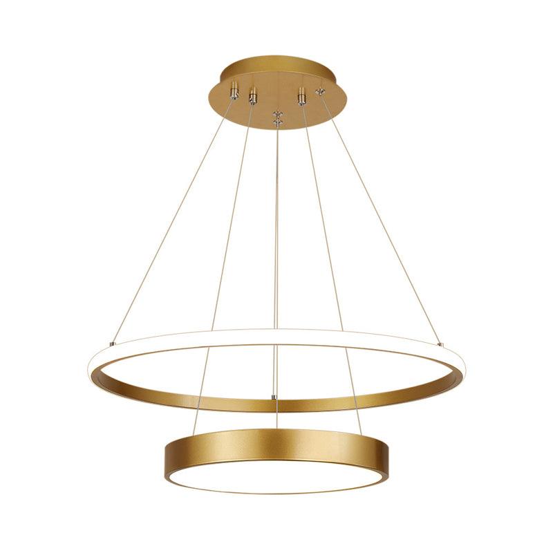 2-Tier Ring Metallic Drop Lamp Minimalist LED Gold Chandelier - Rebooters