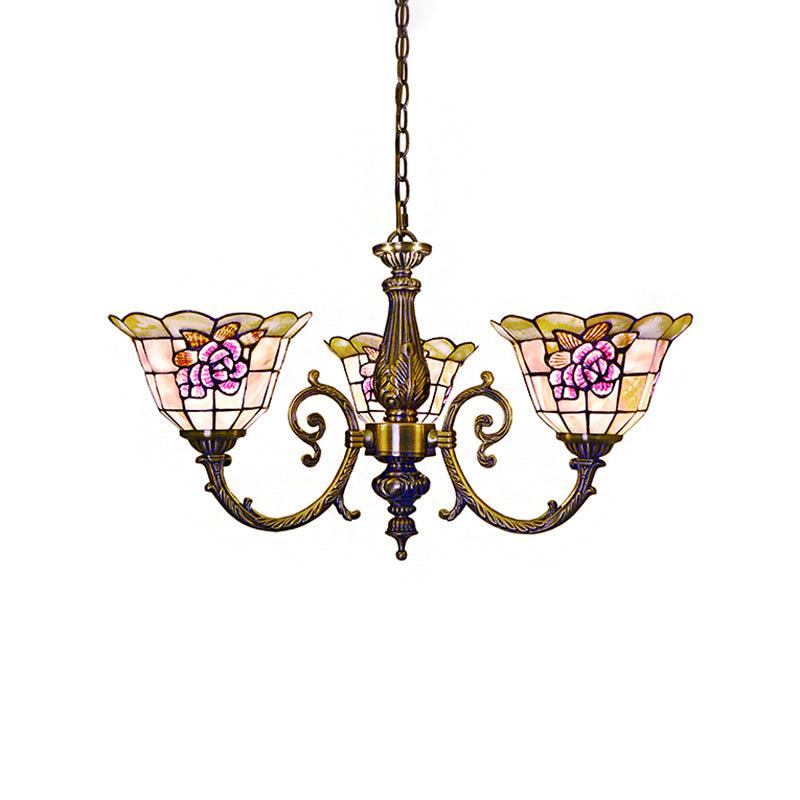 Bell Shape Hanging Lamp Retro Stained Glass 3 Heads Chandelier - Rebooters