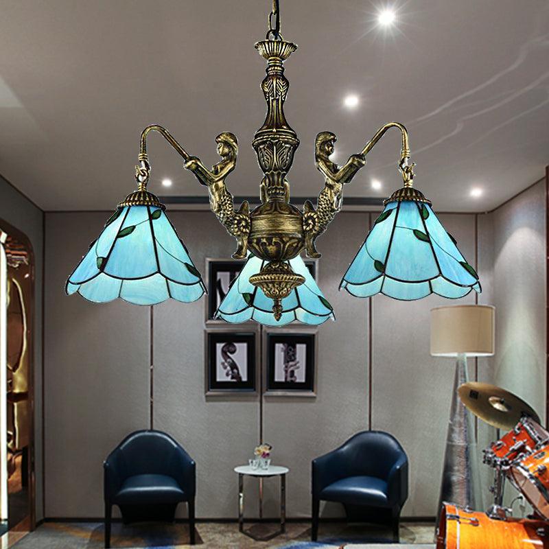 3/5 Lights Chandelier Lighting Tiffany Stained Glass Mermaid - Rebooters