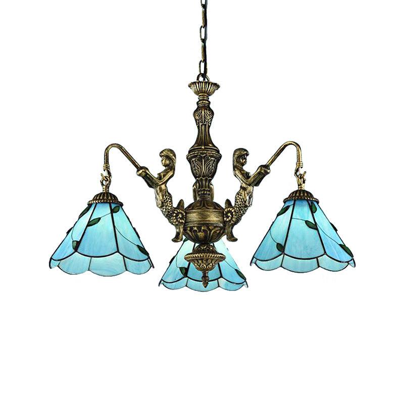3/5 Lights Chandelier Lighting Tiffany Stained Glass Mermaid - Rebooters