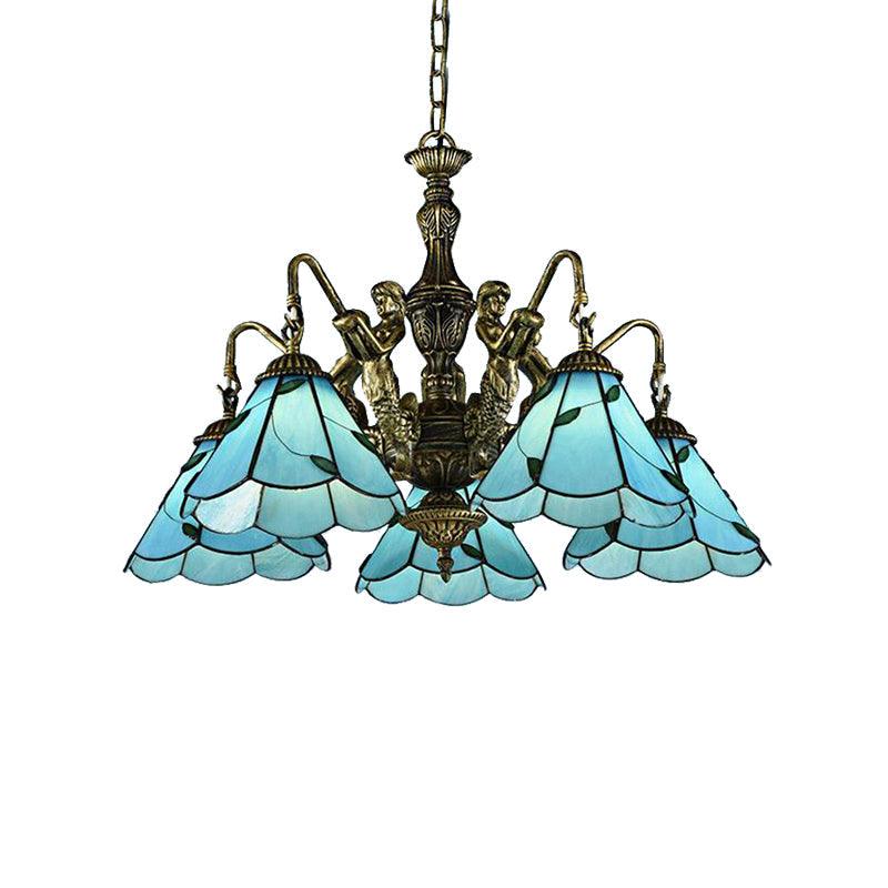 3/5 Lights Chandelier Lighting Tiffany Stained Glass Mermaid - Rebooters