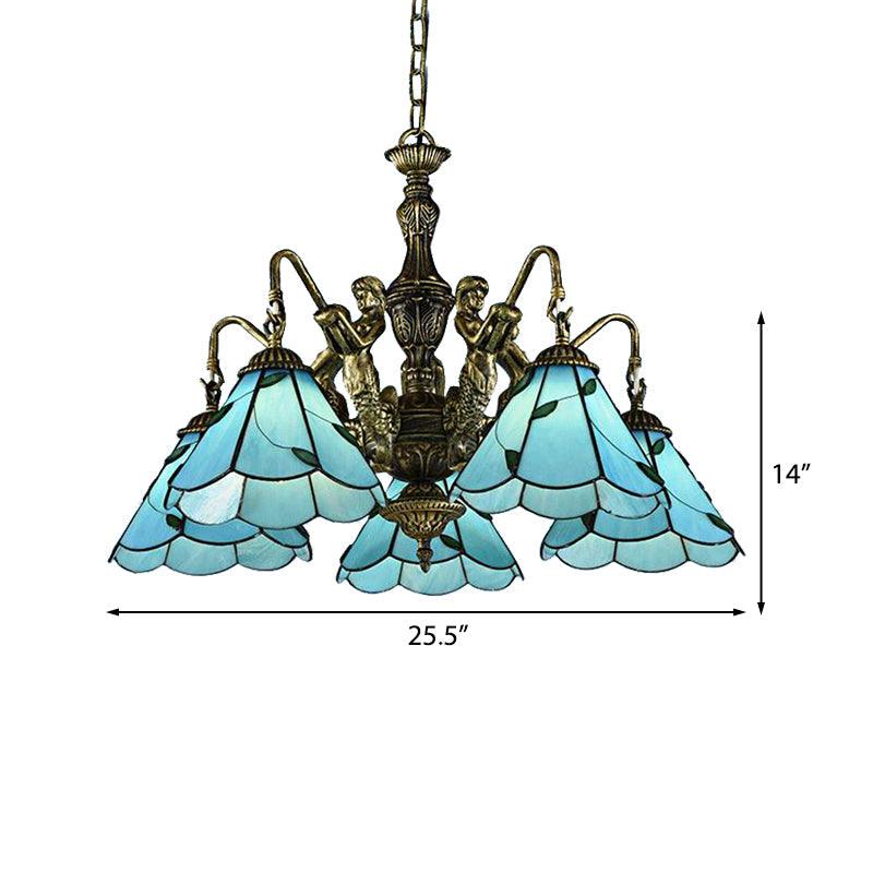 3/5 Lights Chandelier Lighting Tiffany Stained Glass Mermaid - Rebooters