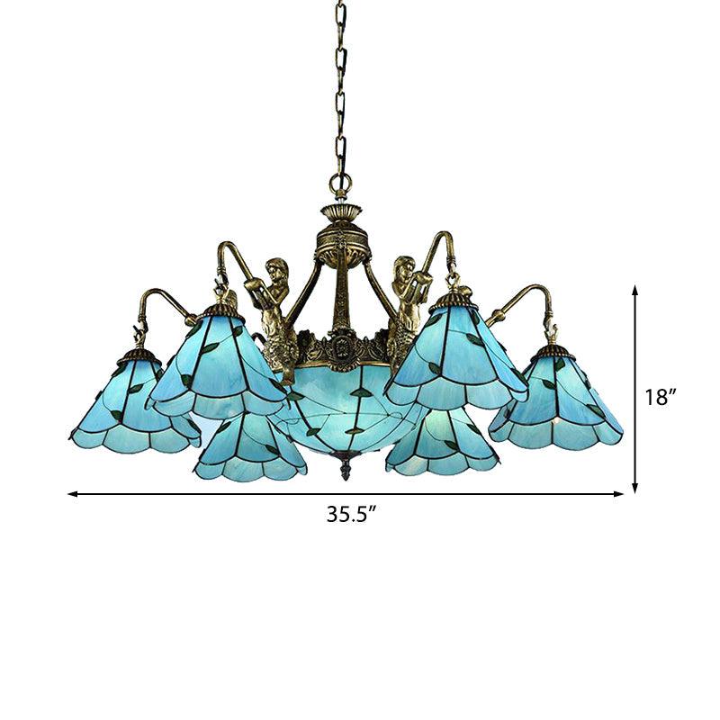 9 Lights Dining Room Ceiling Lamp Tiffany Blue Chandelier - Rebooters