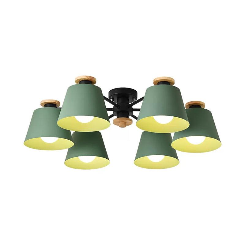 6 Heads Bucket Ceiling Light Macaron Loft Metal Semi Flushmount Light for Kindergarten - Rebooters