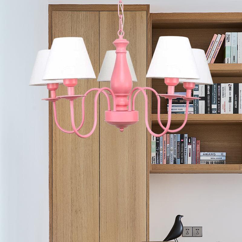 Hotel Restaurant Tapered Shade Chandelier Metal 6 Lights Nordic Style Pink White - Rebooters