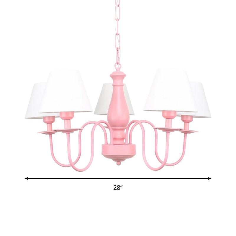 Hotel Restaurant Tapered Shade Chandelier Metal 6 Lights Nordic Style Pink White - Rebooters