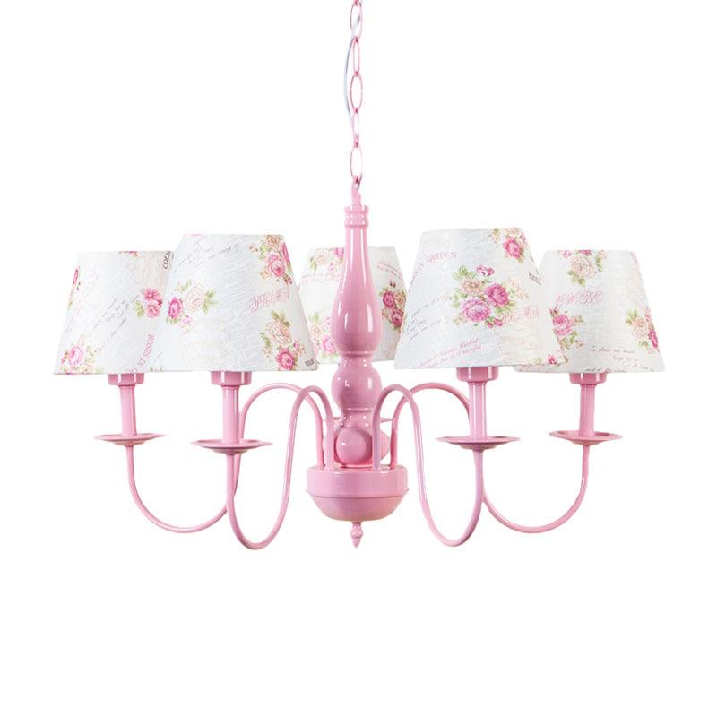 5 Bulbs Blossom Hanging Lamp Fabric Shade Kids Chandelier Pink - Rebooters