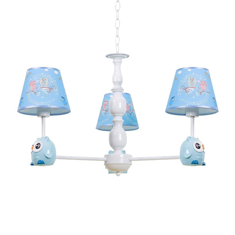 Baby Owl Shape Chandelier with Fabric Shade in Blue - Rebooters
