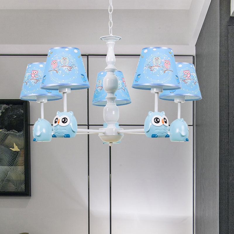 Baby Owl Shape Chandelier with Fabric Shade in Blue - Rebooters