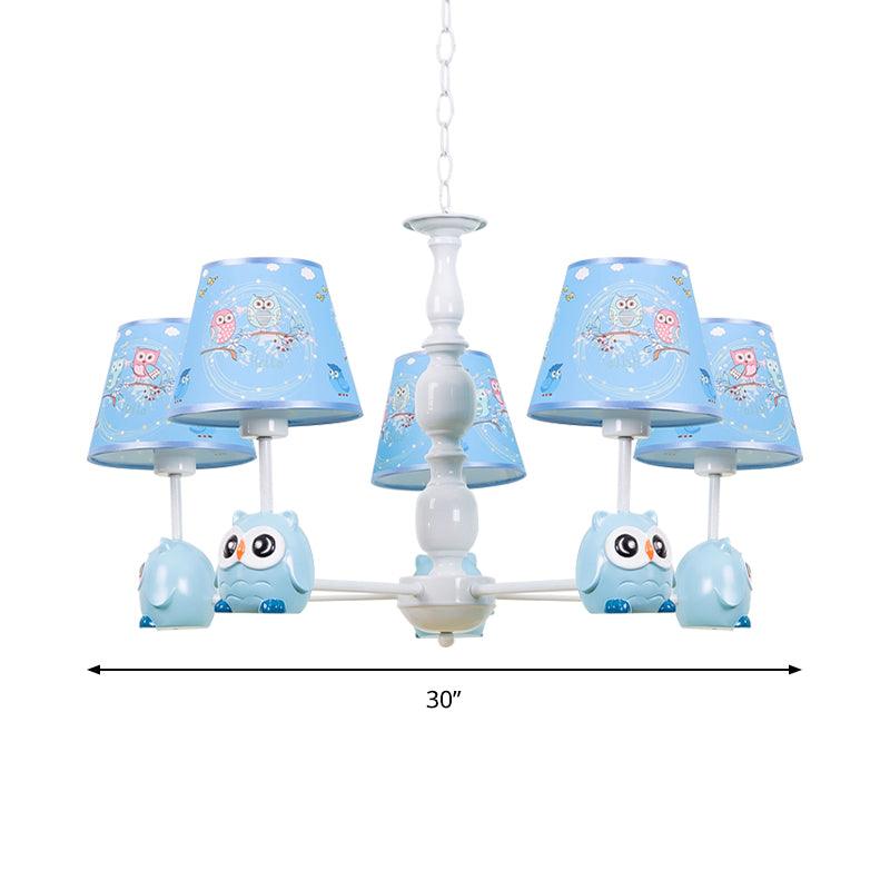 Baby Owl Shape Chandelier with Fabric Shade in Blue - Rebooters