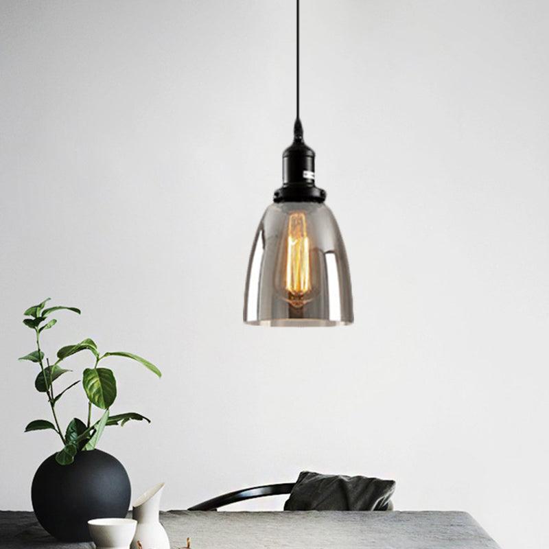 Black 1 Light Ceiling Pendant Light Industrial Smoked Glass - Rebooters