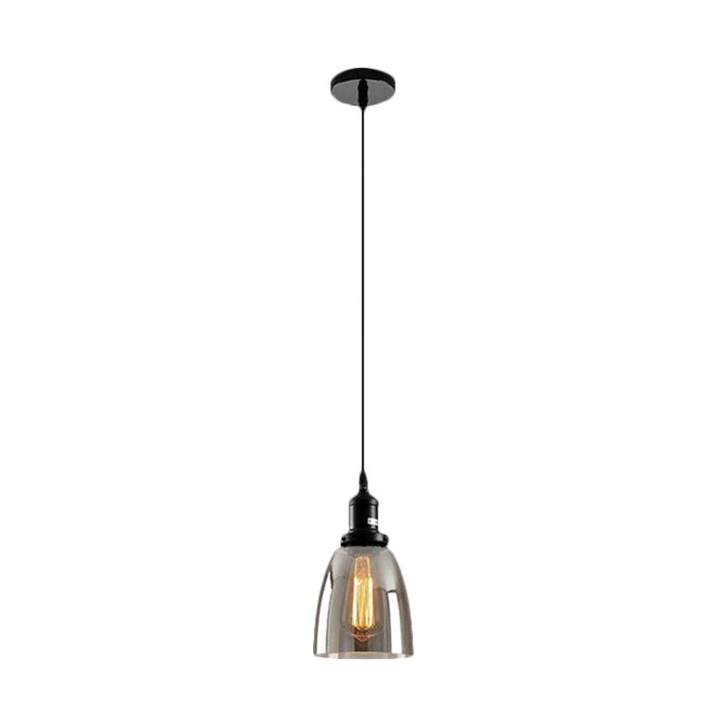Black 1 Light Ceiling Pendant Light Industrial Smoked Glass - Rebooters