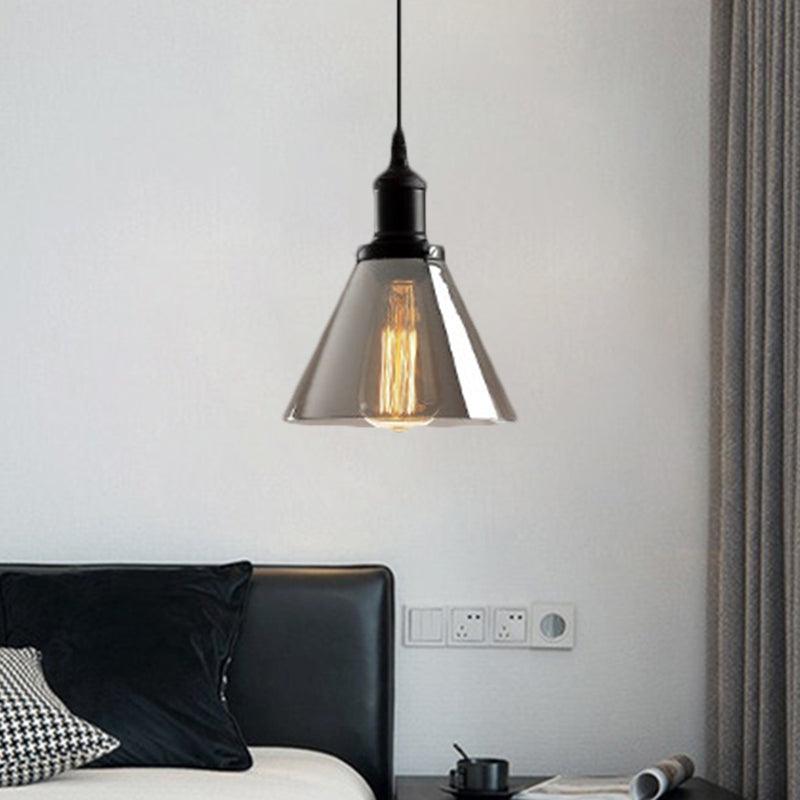 Black 1 Light Ceiling Pendant Light Industrial Smoked Glass - Rebooters