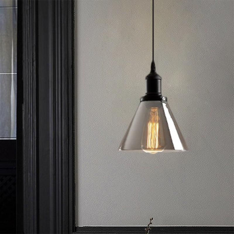 Black 1 Light Ceiling Pendant Light Industrial Smoked Glass - Rebooters