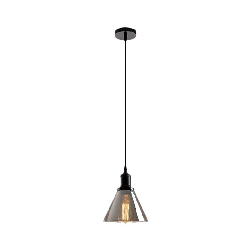 Black 1 Light Ceiling Pendant Light Industrial Smoked Glass - Rebooters
