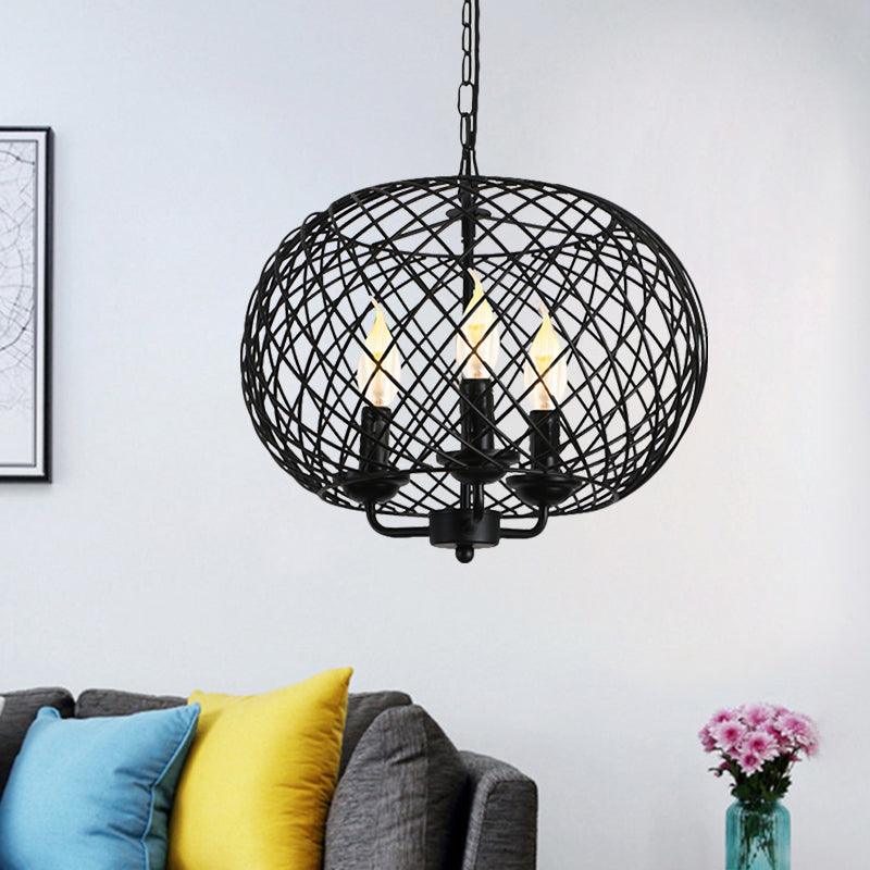 Black 3 Bulbs Hanging Chandelier Lamp Metal Mesh Shade - Rebooters