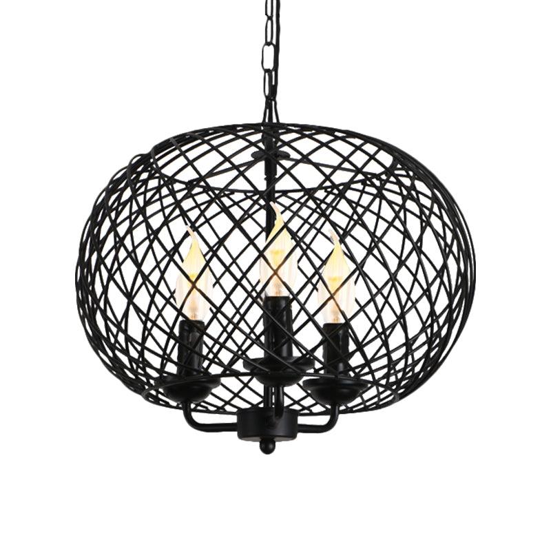 Black 3 Bulbs Hanging Chandelier Lamp Metal Mesh Shade - Rebooters