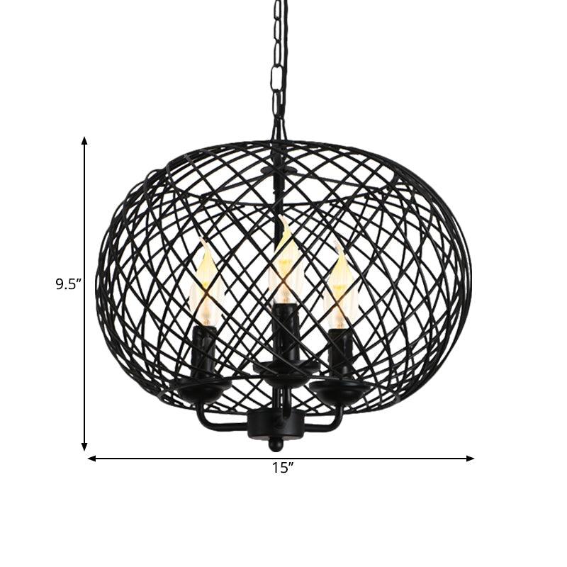 Black 3 Bulbs Hanging Chandelier Lamp Metal Mesh Shade - Rebooters