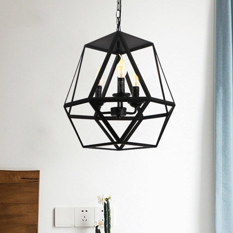3 Lights Barrel Birdcage Chandelier Lighting Black Pendant - Rebooters