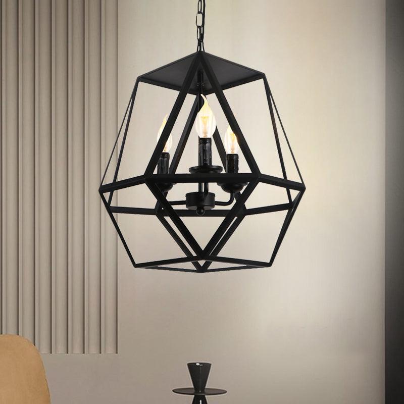 3 Lights Barrel Birdcage Chandelier Lighting Black Pendant - Rebooters