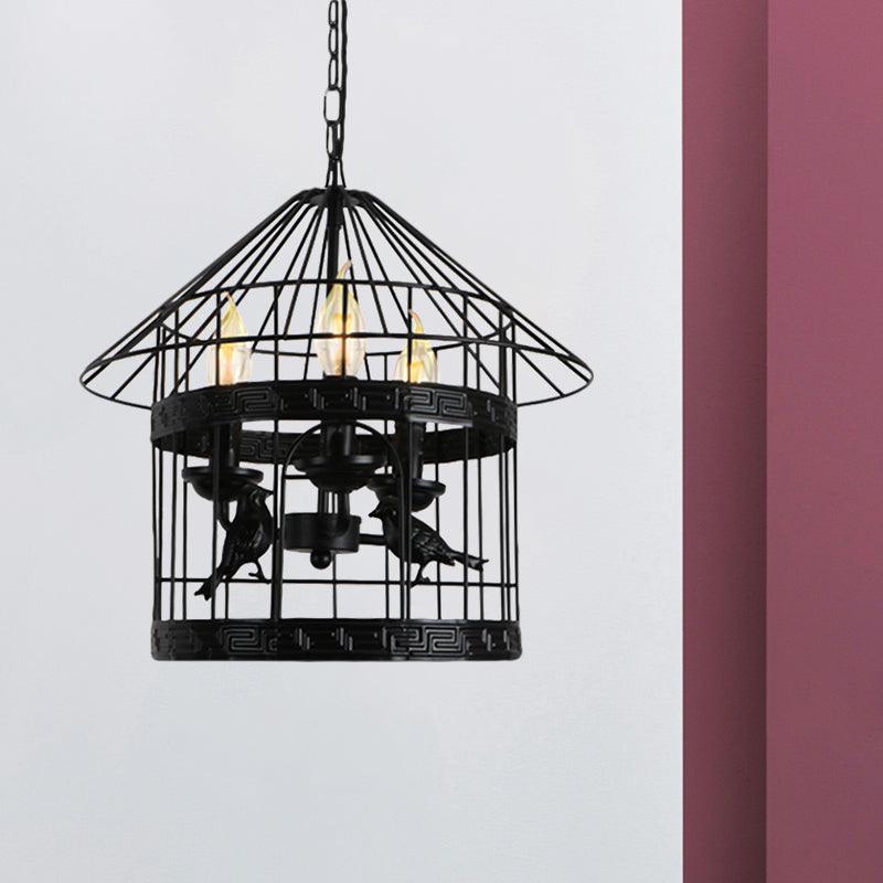 3 Lights Barrel Birdcage Chandelier Lighting Black Pendant - Rebooters