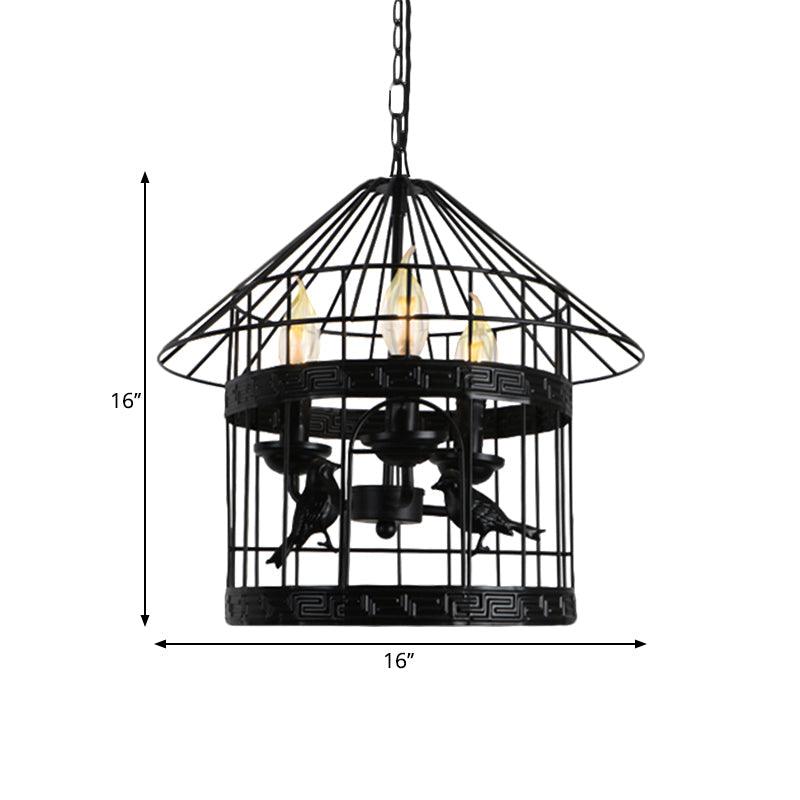3 Lights Barrel Birdcage Chandelier Lighting Black Pendant - Rebooters