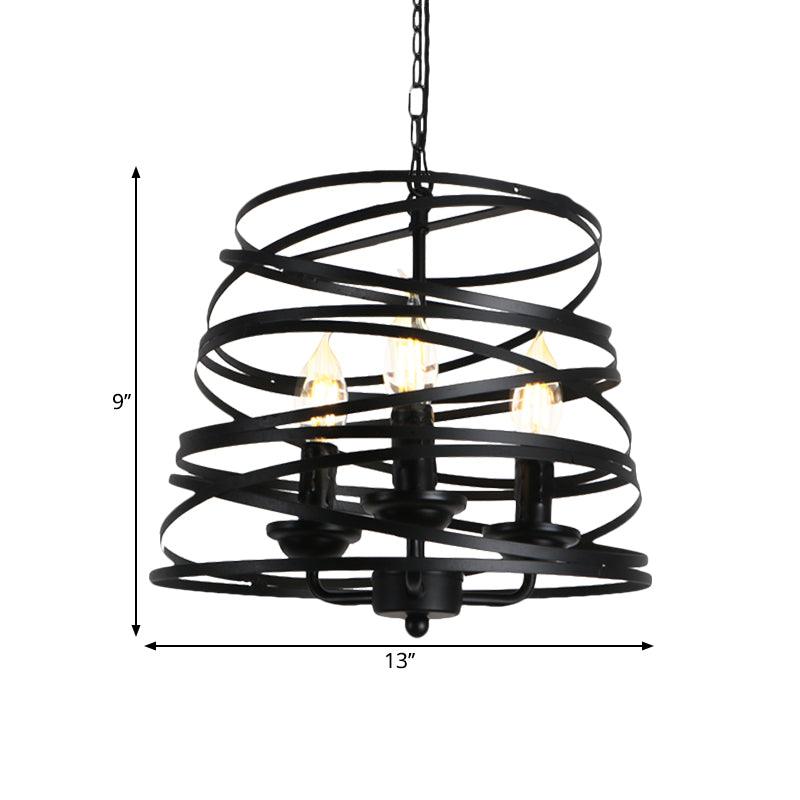 3 Lights Barrel Birdcage Chandelier Lighting Black Pendant - Rebooters