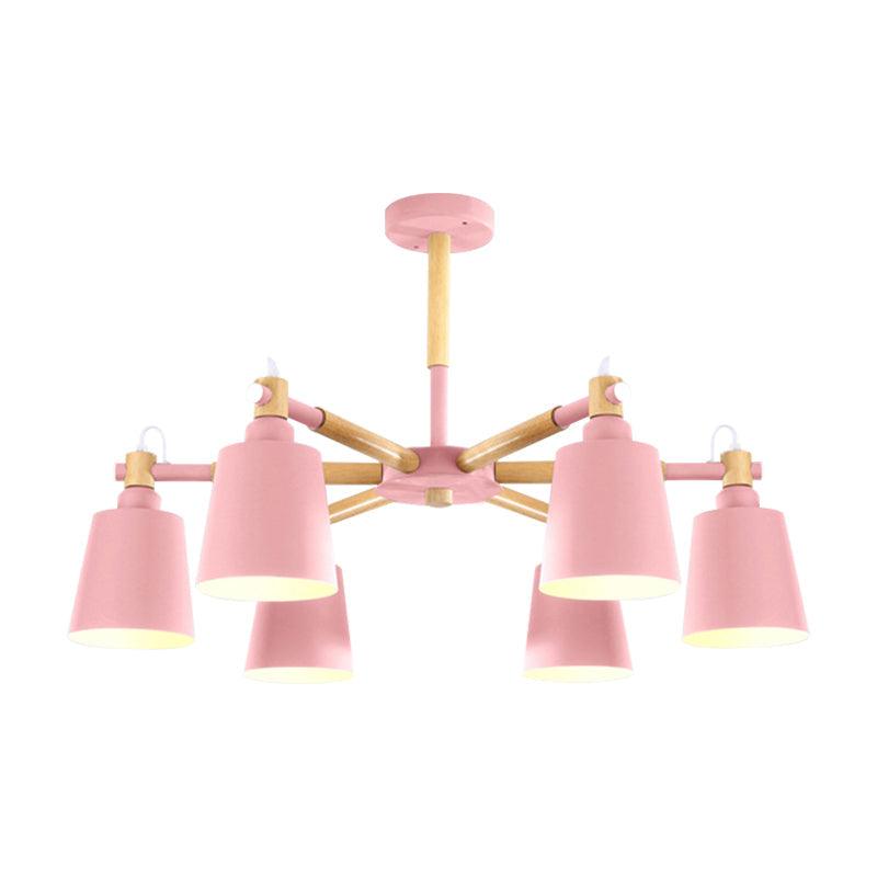 Baby Bedroom Bucket Chandelier Metal Wood 6 Lights Macaron - Rebooters