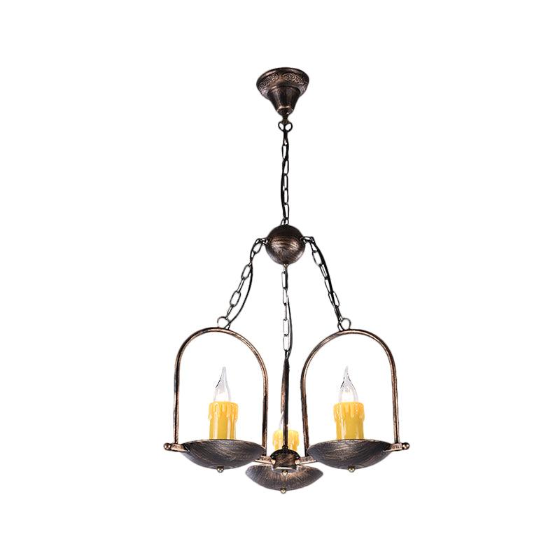 Three-Light Candle Chandeliers Metal Vintage Ceiling Pendant Fixture in Bronze - Rebooters