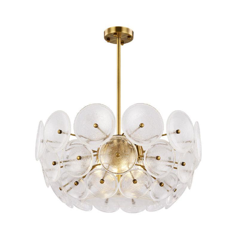 Clear Glass Disc Chandelier Lighting Triple Light Post Modern Hanging Lamp in Gold Finish - Rebooters