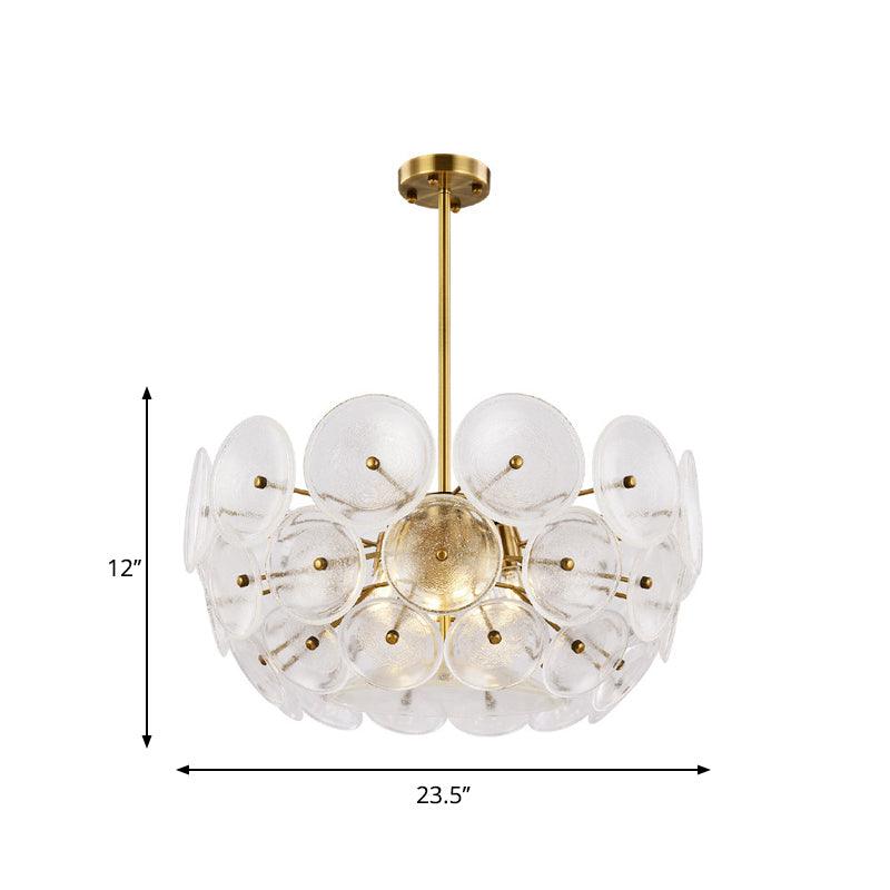 Clear Glass Disc Chandelier Lighting Triple Light Post Modern Hanging Lamp in Gold Finish - Rebooters