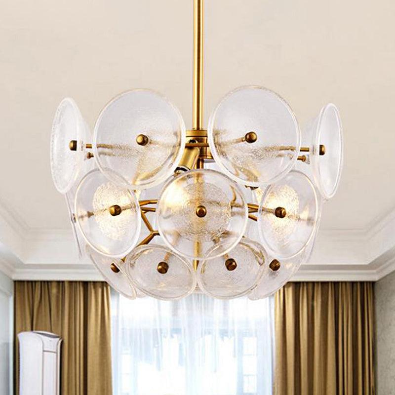 Clear Glass Disc Chandelier Lighting Triple Light Post Modern Hanging Lamp in Gold Finish - Rebooters