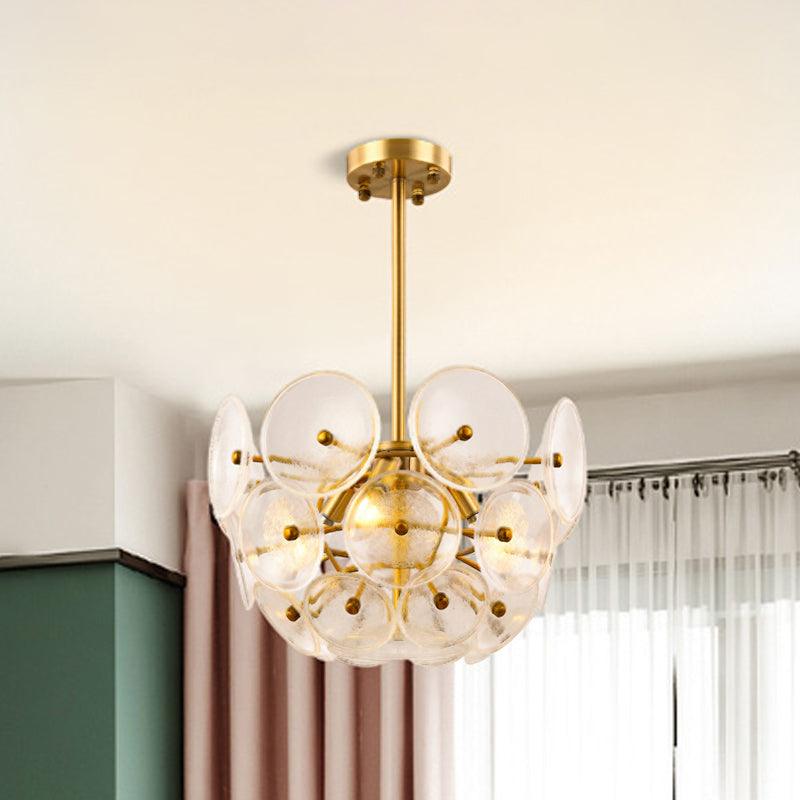 Clear Glass Disc Chandelier Lighting Triple Light Post Modern Hanging Lamp in Gold Finish - Rebooters