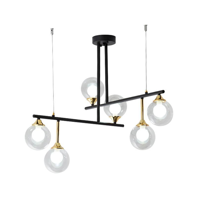 2-Tier Line Chandelier Simple Stylish Metallic Hanging Light in Black for Meeting Room Office - Rebooters