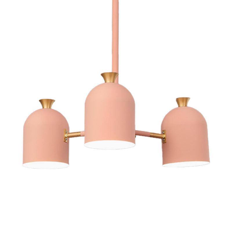3 Lights Cup Hanging Light Macaron Style Metal Chandelier in Pink for Girls Bedroom - Rebooters