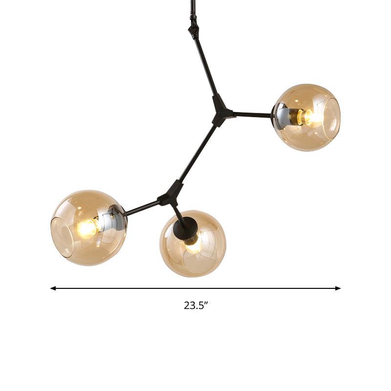 Amber Open Glass Orb Chandelier Living Room 3 Lights Modern Pendant Light in Black - Rebooters