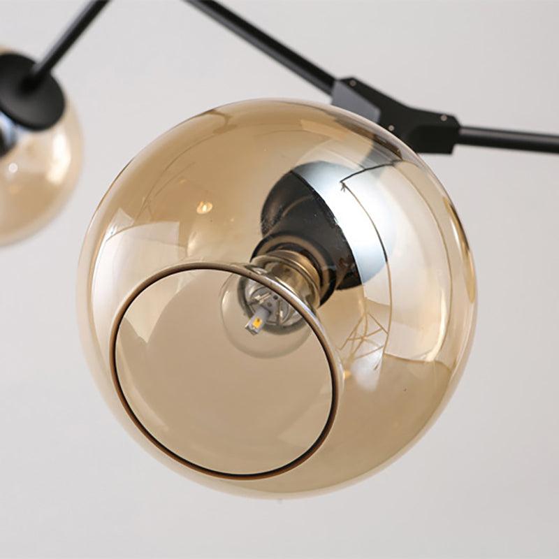 Amber Open Glass Orb Chandelier Living Room 3 Lights Modern Pendant Light in Black - Rebooters
