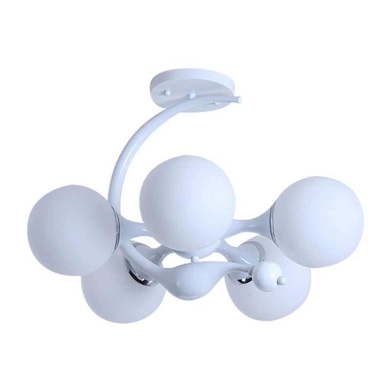 5 Bulbs Spherical Shade Chandelier Contemporary Metal Pendant Light in White for Office - Rebooters