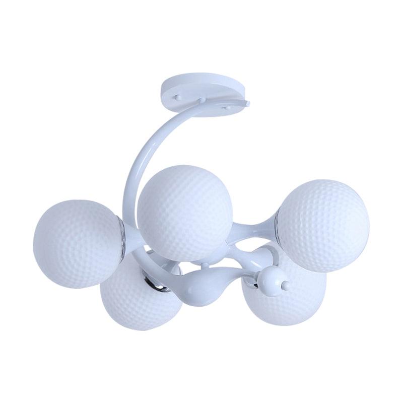 5 Bulbs Spherical Shade Chandelier Contemporary Metal Pendant Light in White for Office - Rebooters