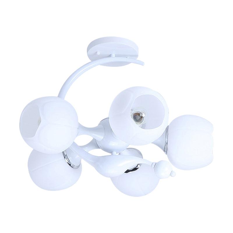 5 Bulbs Spherical Shade Chandelier Contemporary Metal Pendant Light in White for Office - Rebooters