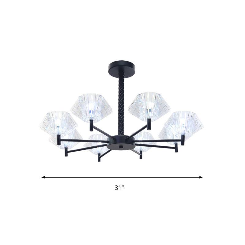 8 Lights Urn Shape Chandelier Modern Metal and Acrylic Pendant Light in Black - Rebooters