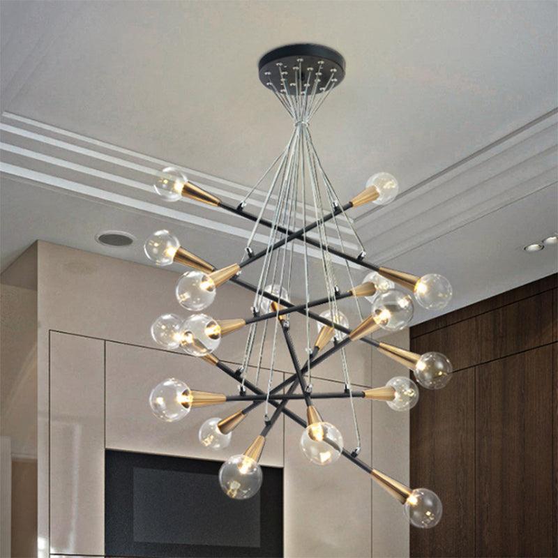 Black Stacked Linear Chandelier Metal 18 Lights Modern Pendant Lamp - Rebooters