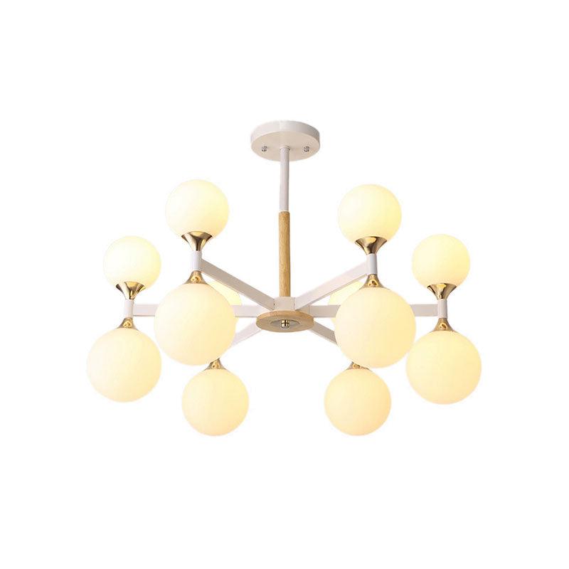 6/12-Light Glass Ball Hanging Chandelier Wood Metal Lamp - Rebooters